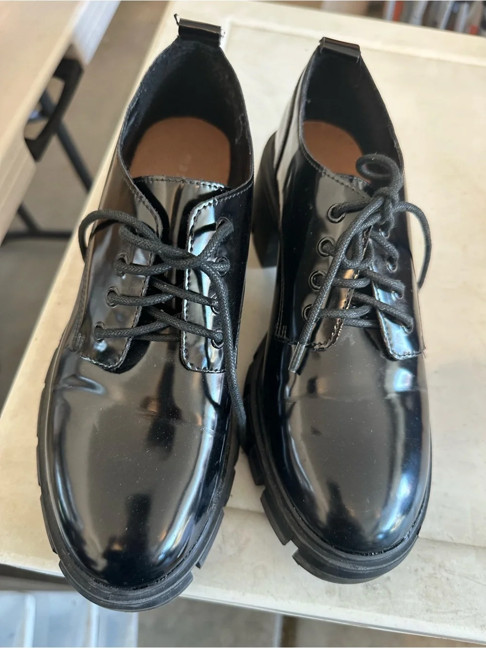 Madden Girl Black Patent Lace-Up Derby Shoes